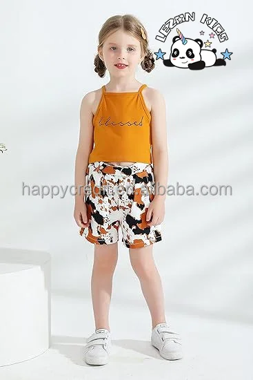 LEZONKIDS - 2024 Hot Sale Halter Sleeveless Vest Top Camouflage Shorts with Belt Cute Summer Outfits Set for Girls